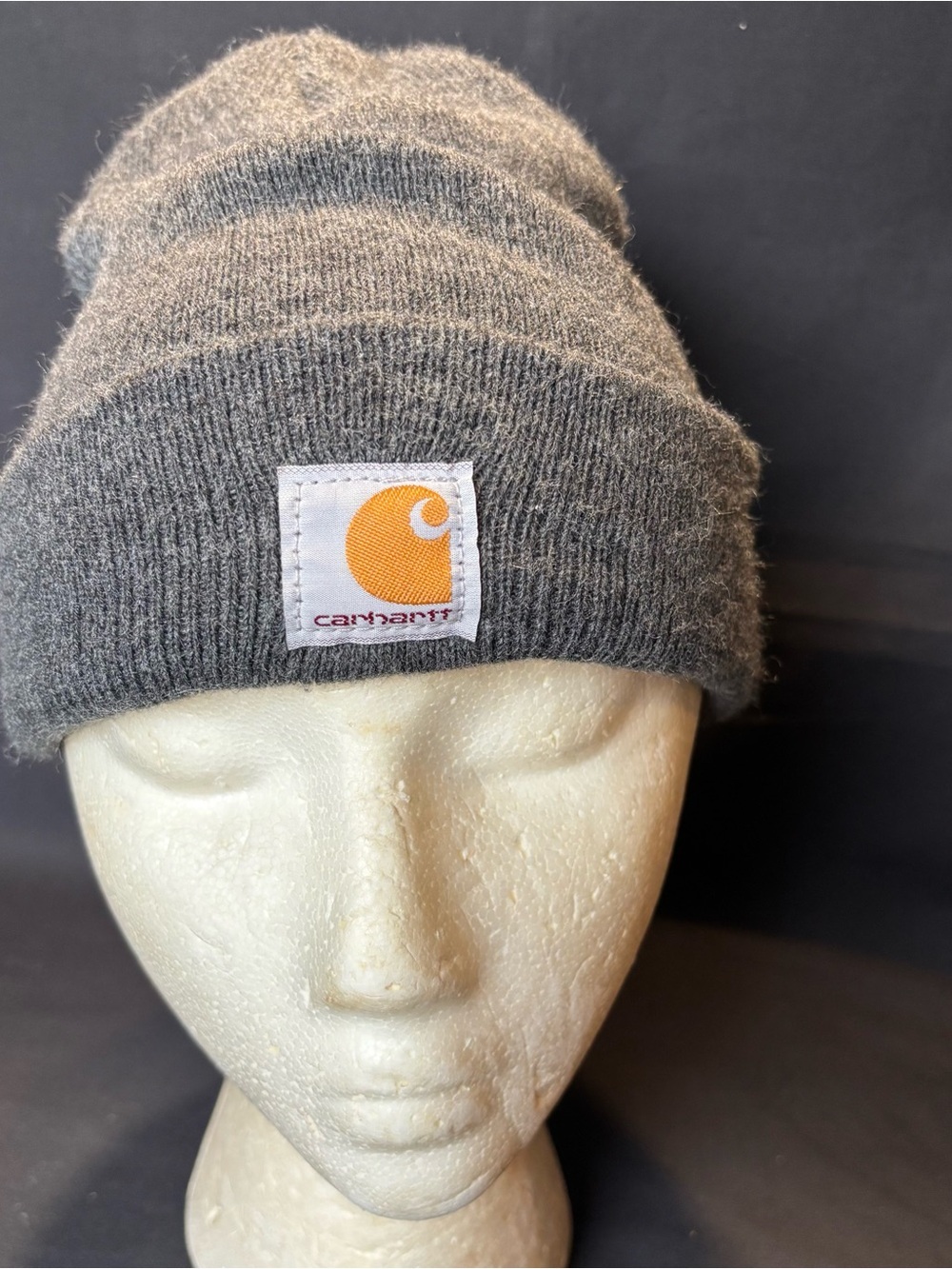 Carhartt Youth Gray Knit Beanie with Orange Logo Patch